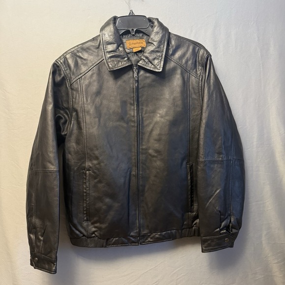 St. John's Bay Jackets & Blazers - St. John's Bay Leather Bomber Jacket Mens Large Black Zip Front Quilted Lined‎